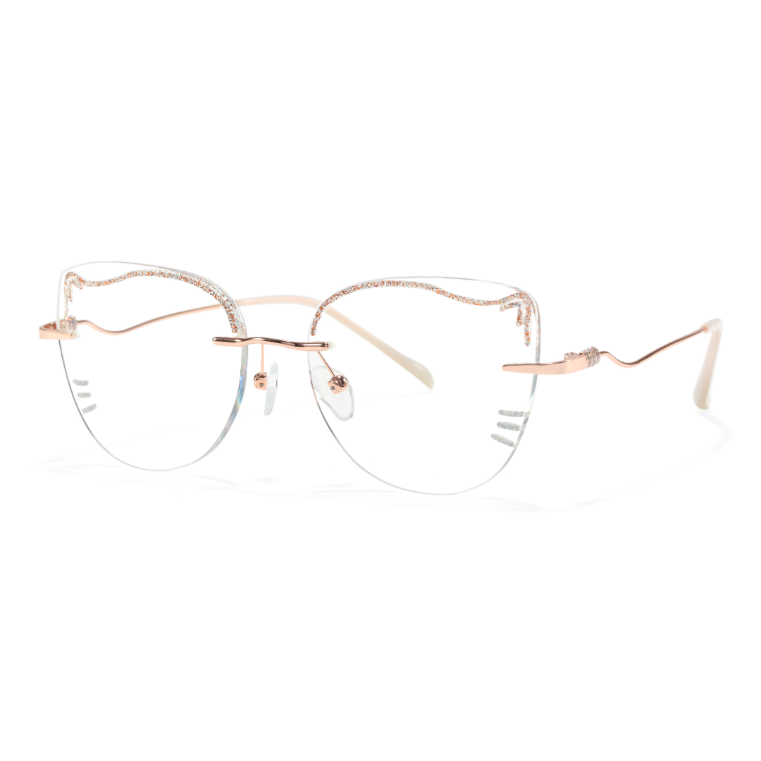 Angle view of Kitty cat eye metal eyeglasses CM0142511 in clear