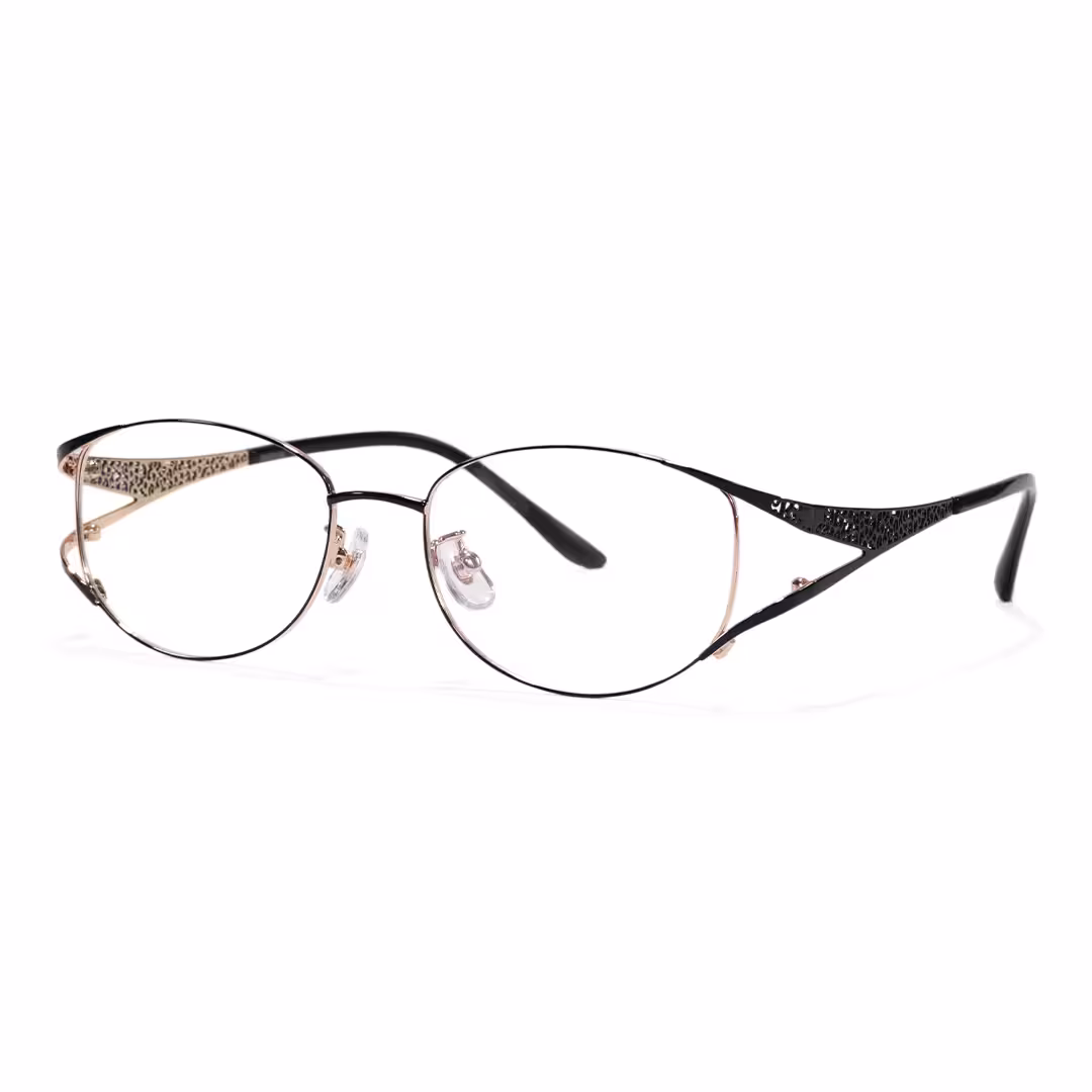Angle view of Ursula fashion cat eye metal eyeglasses CM0262605 in black