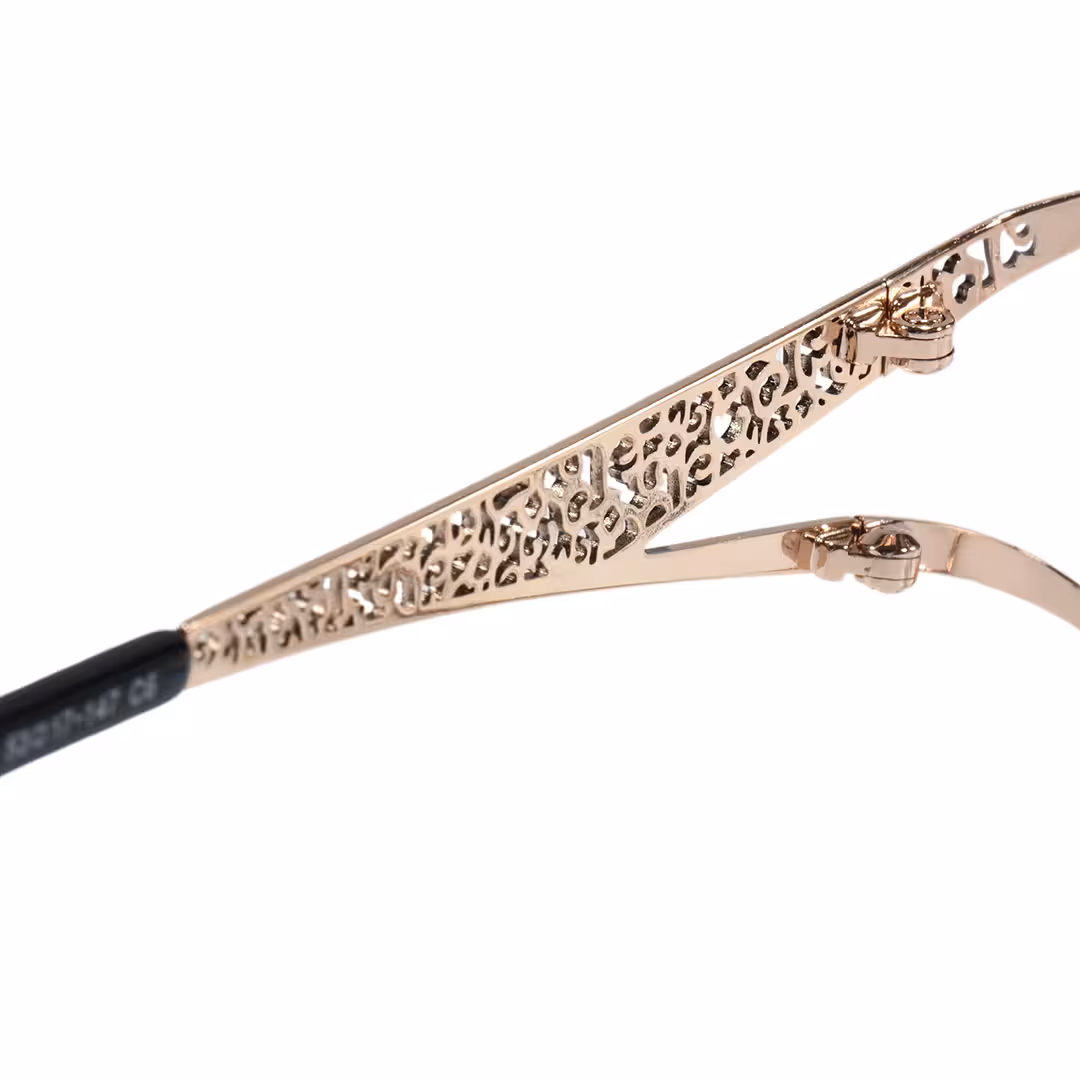 Hinge detail of Ursula fashion cat eye metal eyeglasses CM0262605 in black
