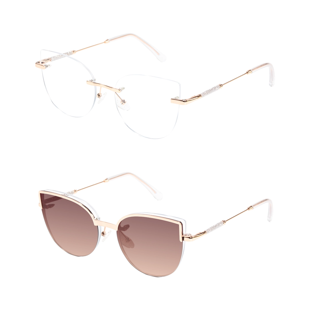 Frame detail view of Mirel cat eye metal magnetic clip-on eyeglasses CM0272601 in gold