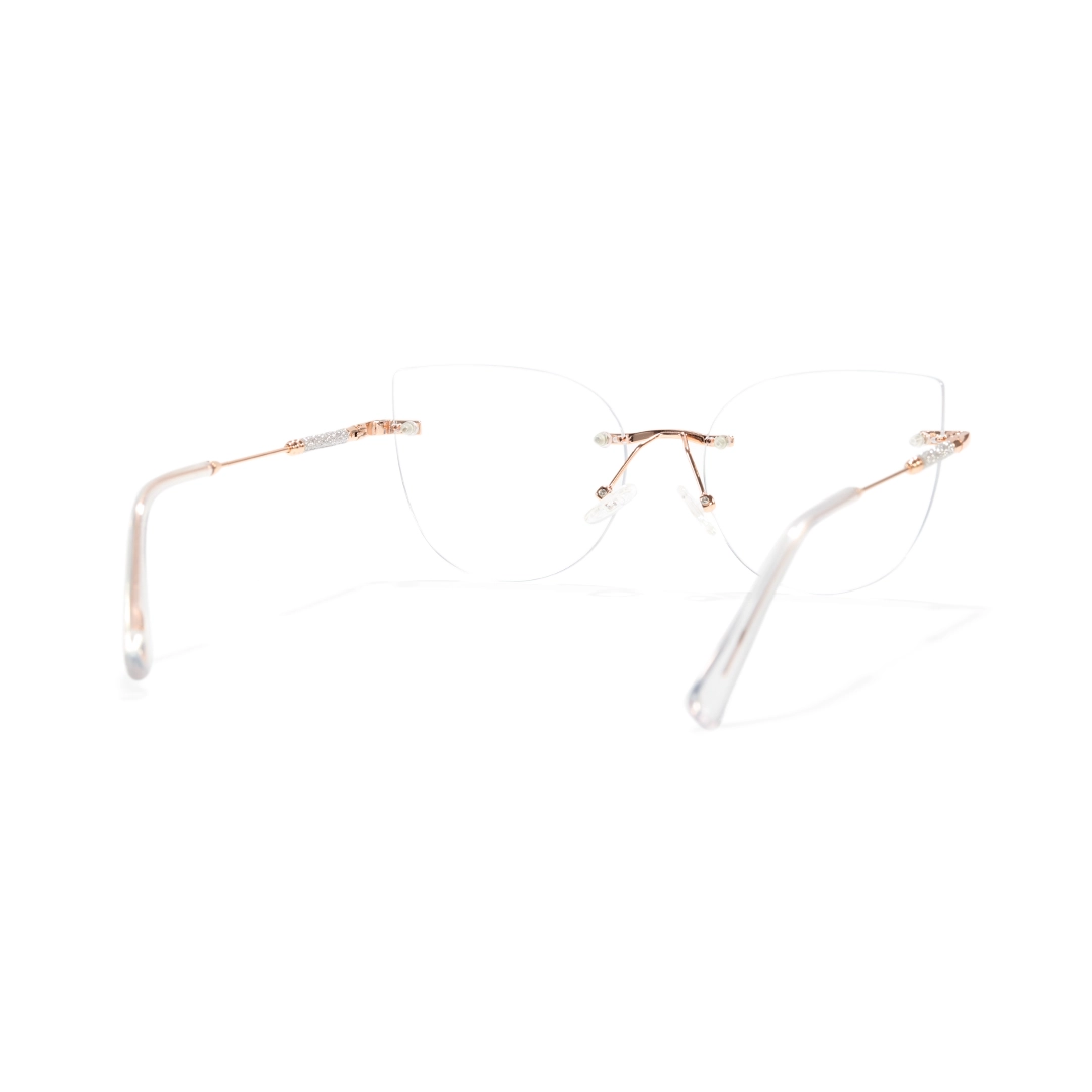 Back view of Mirel cat eye metal magnetic clip-on eyeglasses set with interchangeable toppers CM0272601 in gold