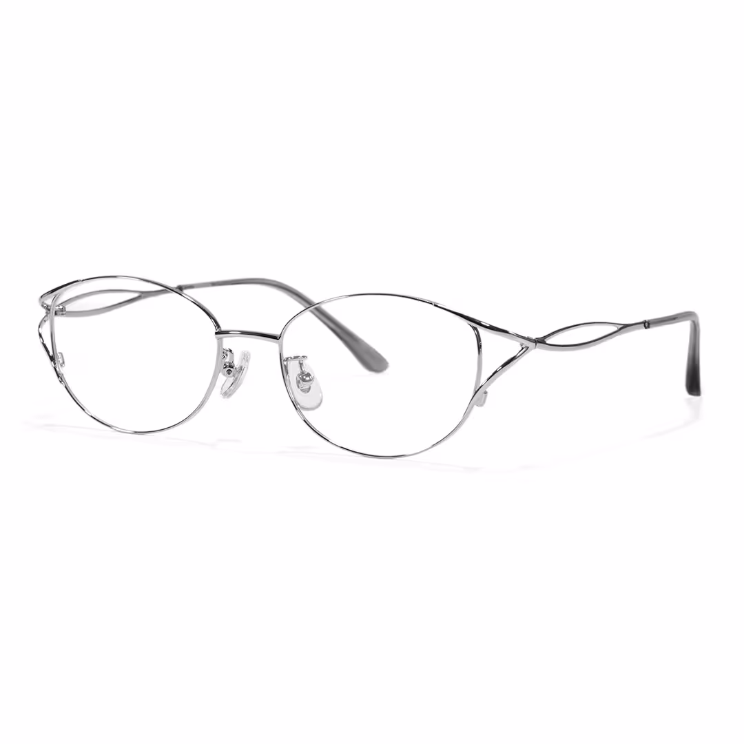 Angle view of Vivia fashion cat eye metal eyeglasses CM0282605 in silver