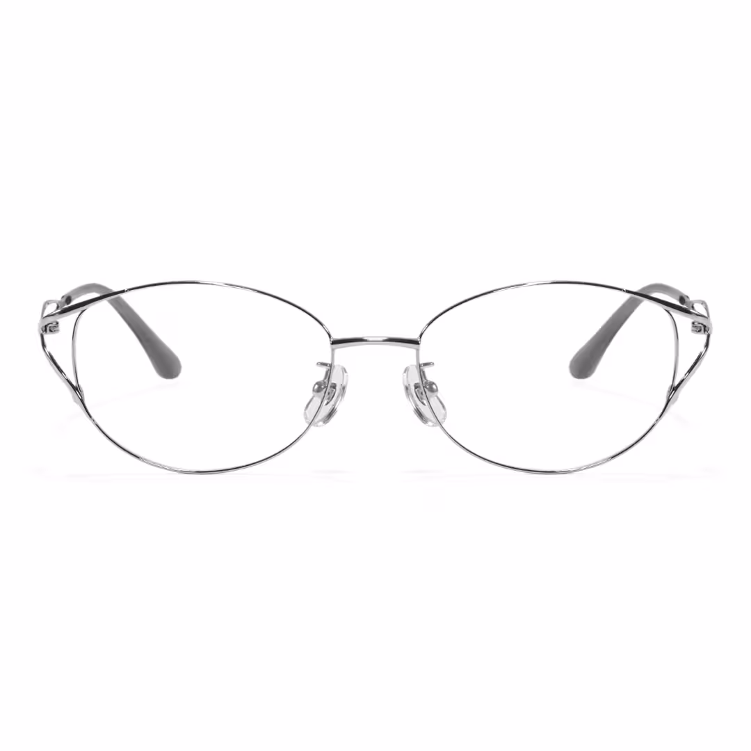Front view of Vivia fashion cat eye metal eyeglasses CM0282605 in silver