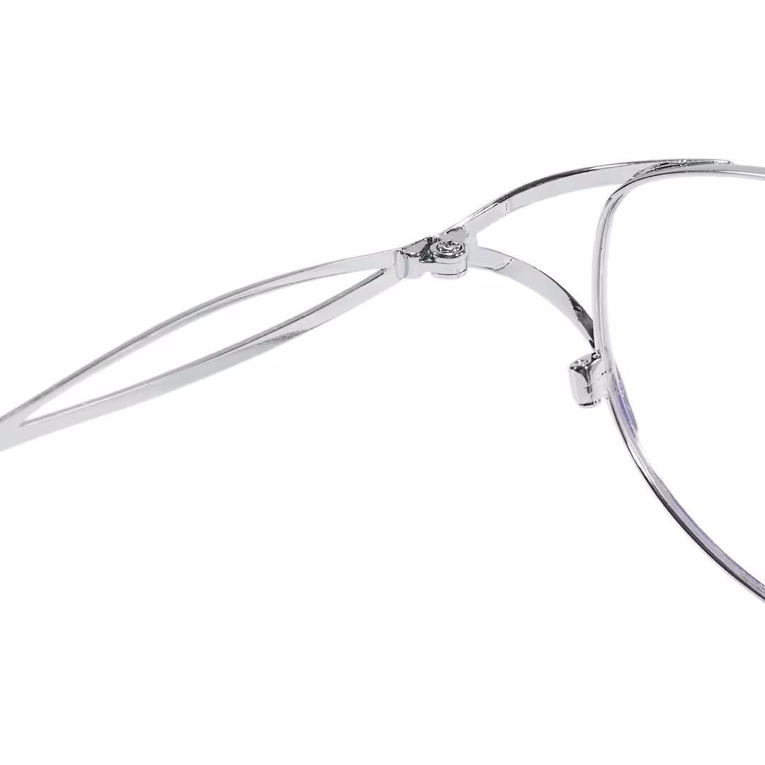Hinge detail of Vivia fashion cat eye metal eyeglasses CM0282605 in silver