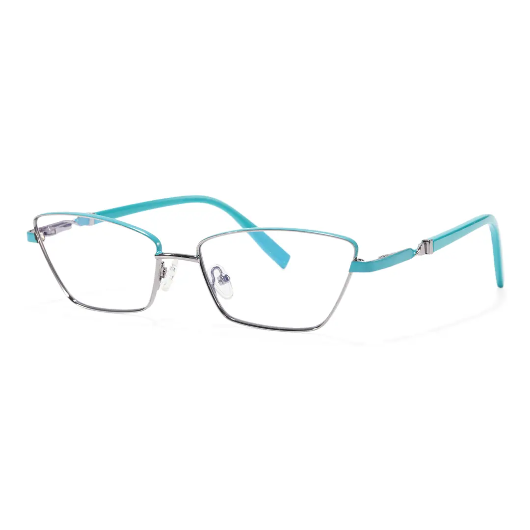 Angle view of Baey office siren cat eye metal eyeglasses CM0452302 in light blue
