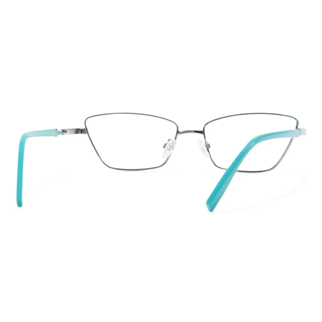 Back view of Baey office siren cat eye metal eyeglasses CM0452302 in light blue