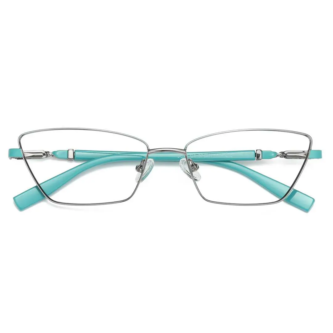 Front folded view of Baey office siren cat eye metal eyeglasses CM0452302 in light blue