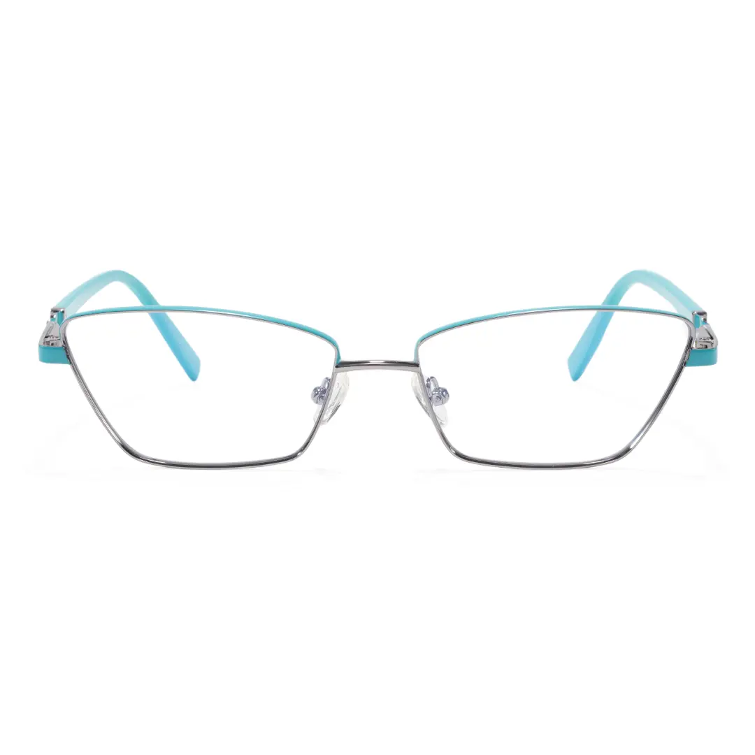 Front view of Baey office siren cat eye metal eyeglasses CM0452302 in light blue