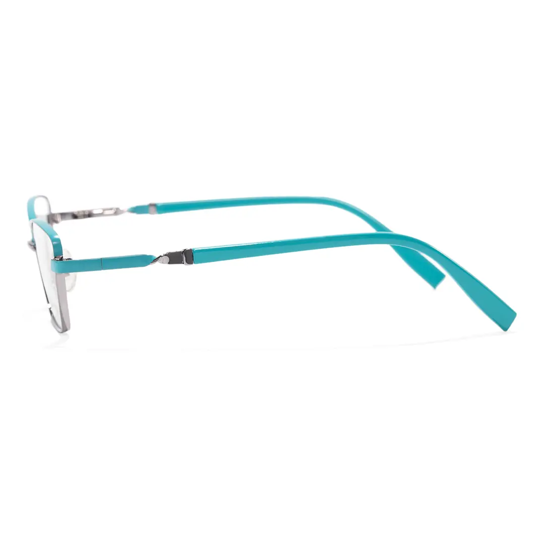 Side view of Baey office siren cat eye metal eyeglasses CM0452302 in light blue