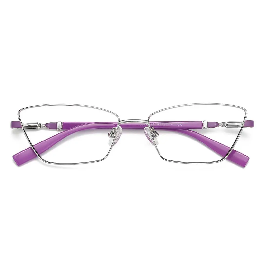 Front folded view of Baey office siren cat eye metal eyeglasses CM0452302 in purple
