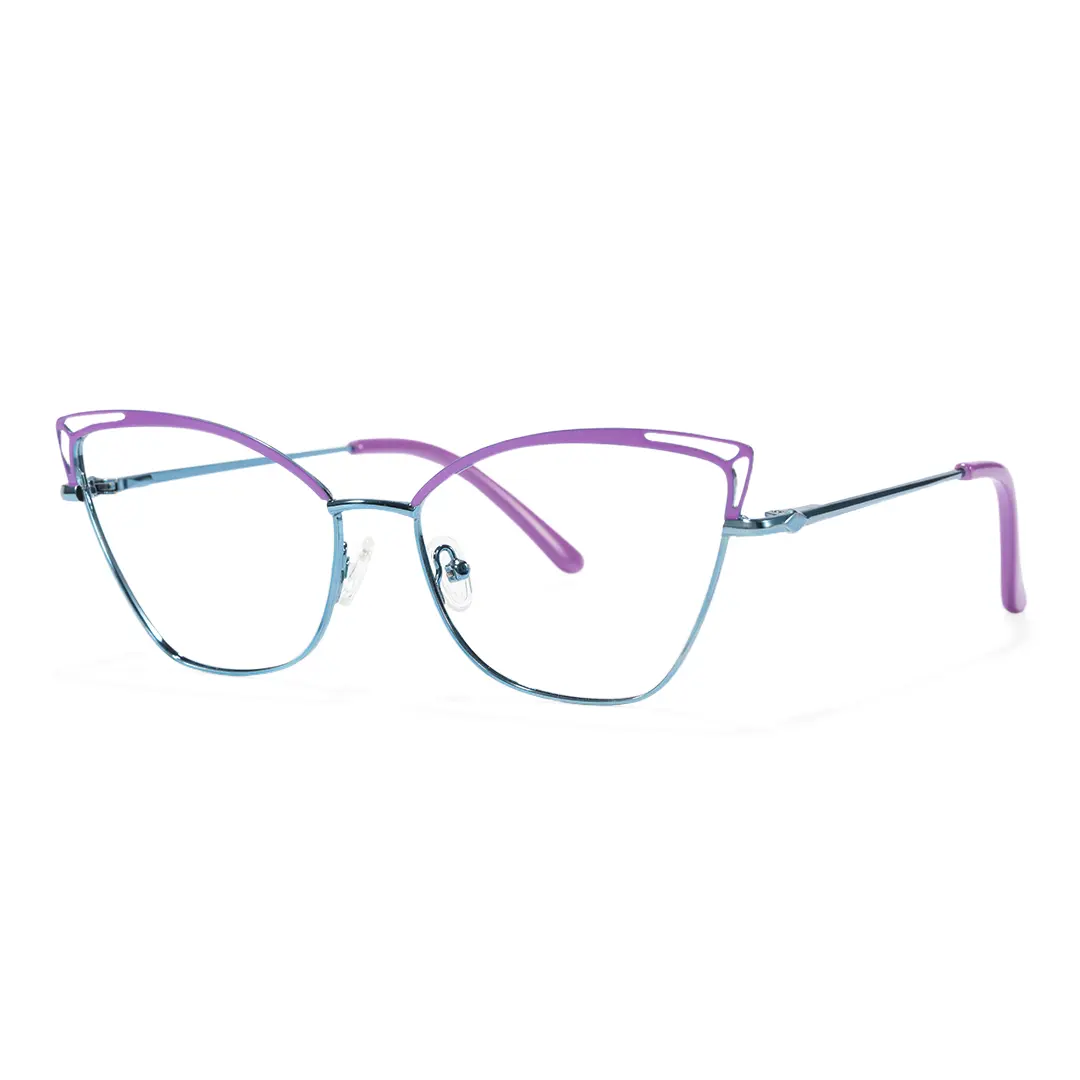 Angle view of Ngin colorful cat eye metal eyeglasses in purple. SPU: CM0482302