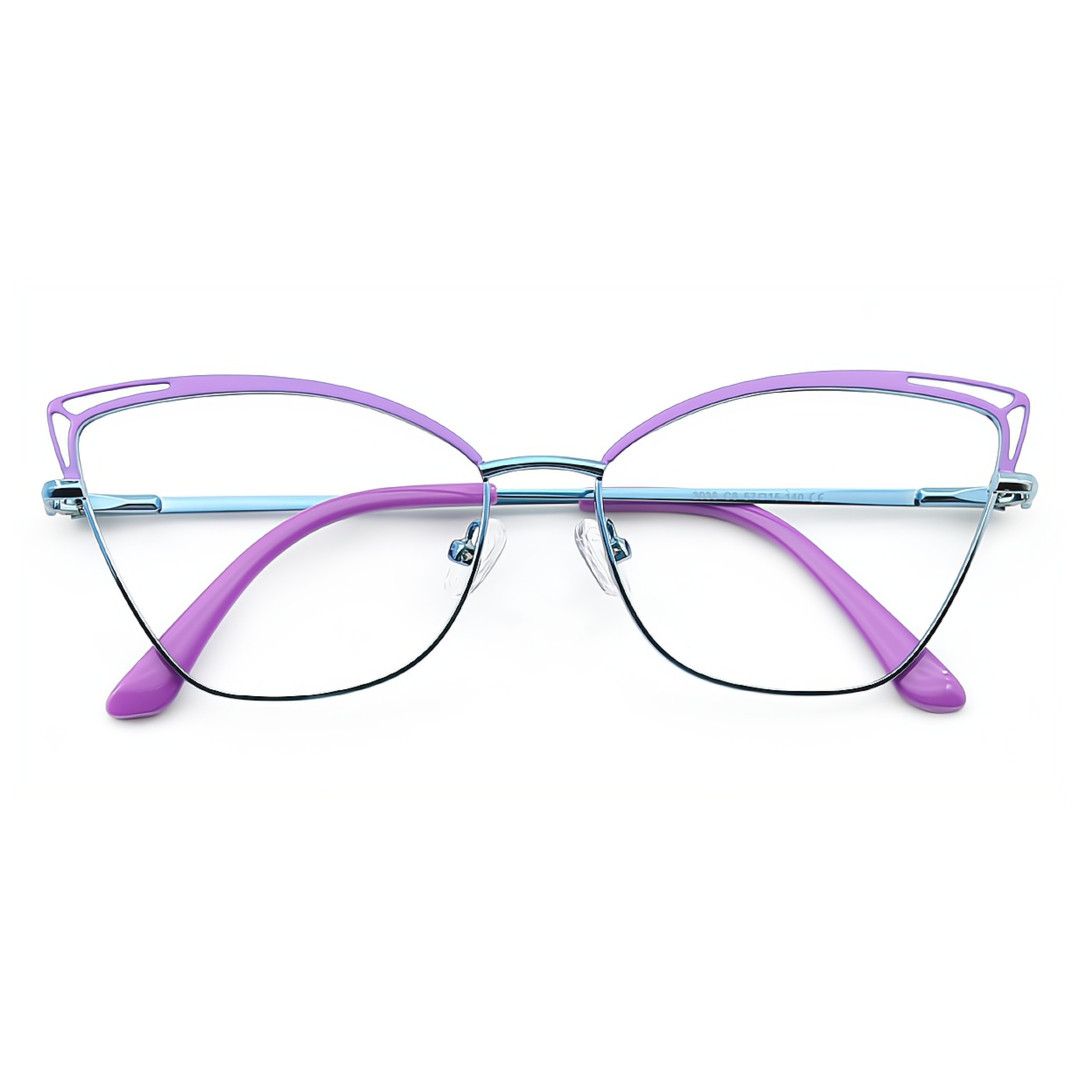 Front folded view of Ngin colorful cat eye metal eyeglasses in purple. SPU: CM0482302