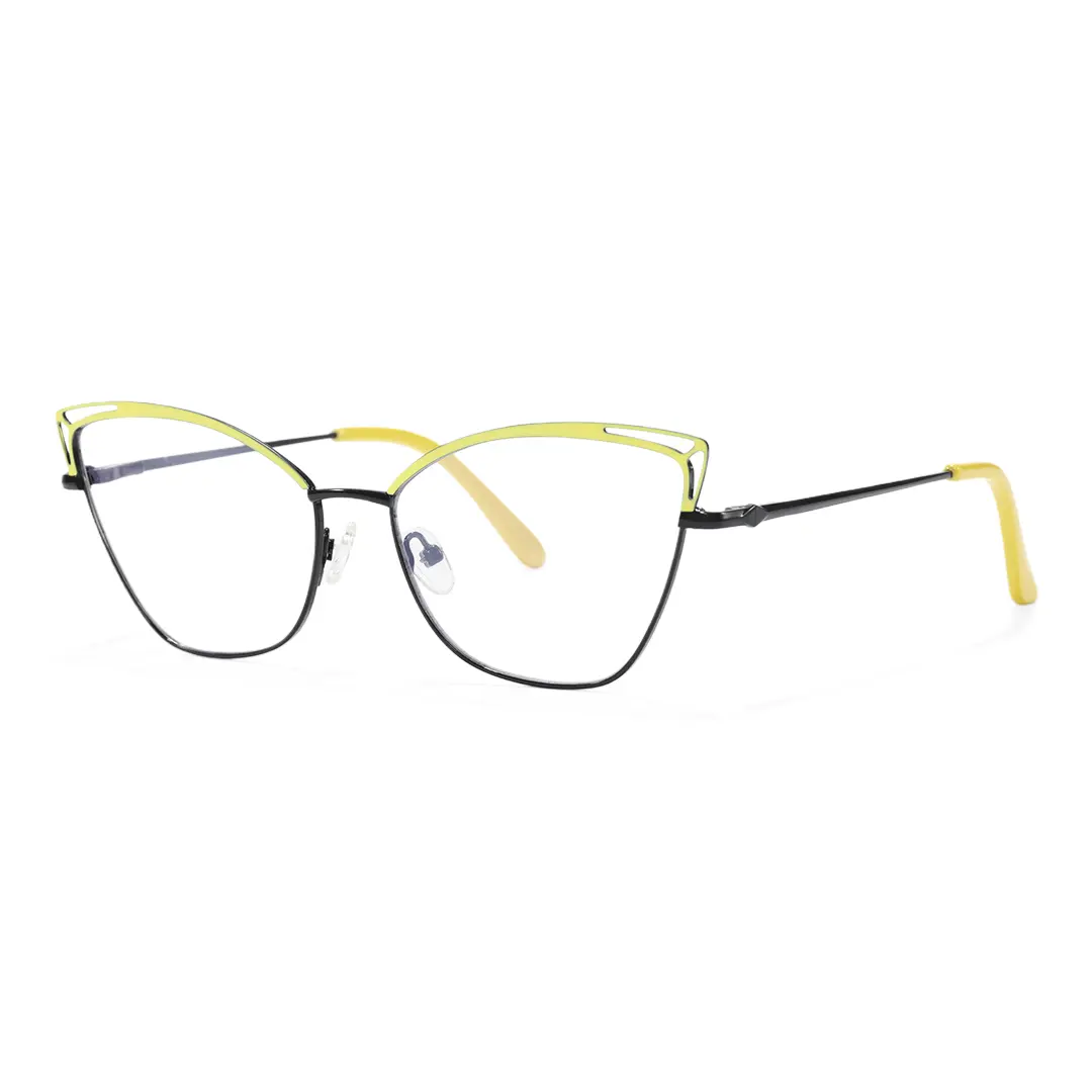 Angle view of Ngin colorful cat eye metal eyeglasses in yellow. SPU: CM0482302