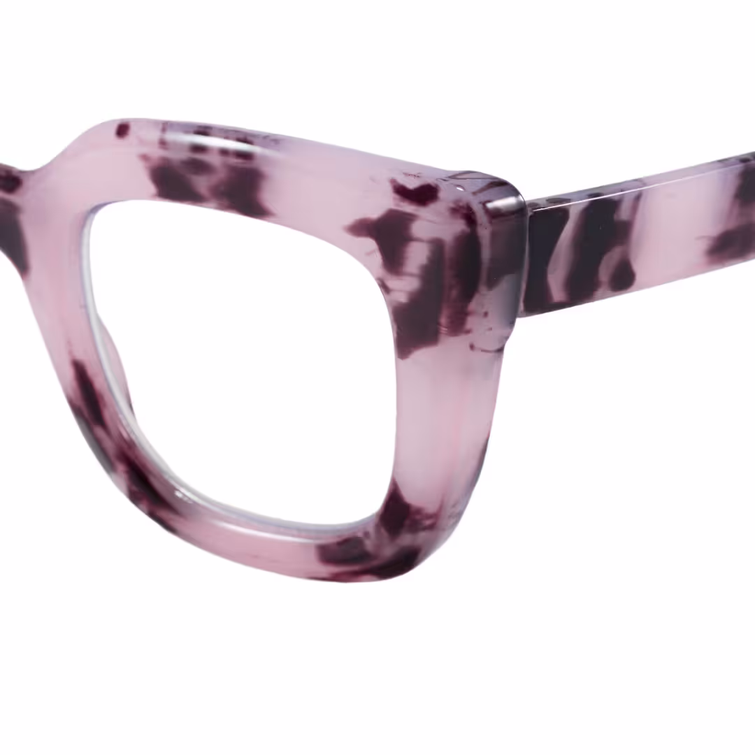 End piece detail of Cohen cat eye pc eyeglasses in light pink. SPU: CP0012403