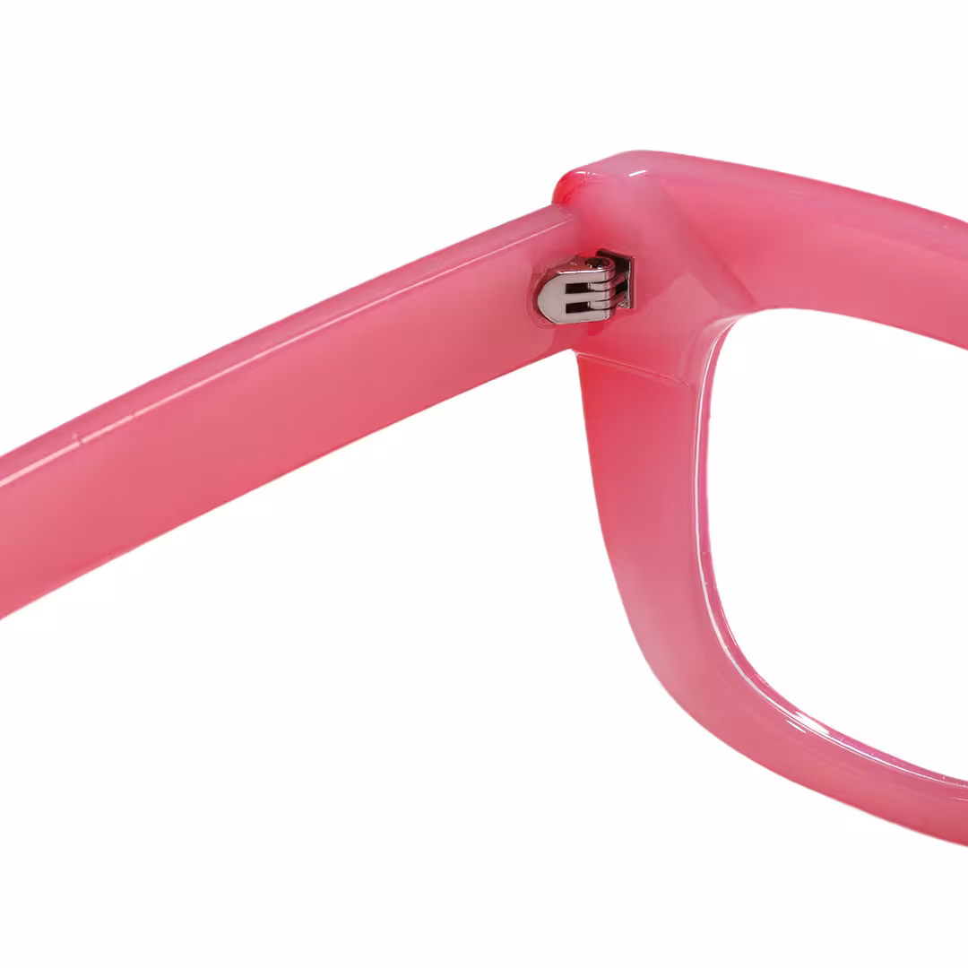 Hinge detail of Cohen cat eye pc eyeglasses in red. SPU: CP0012403