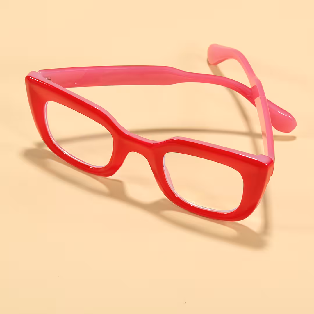 Scene view of Cohen cat eye pc eyeglasses in red. SPU: CP0012403