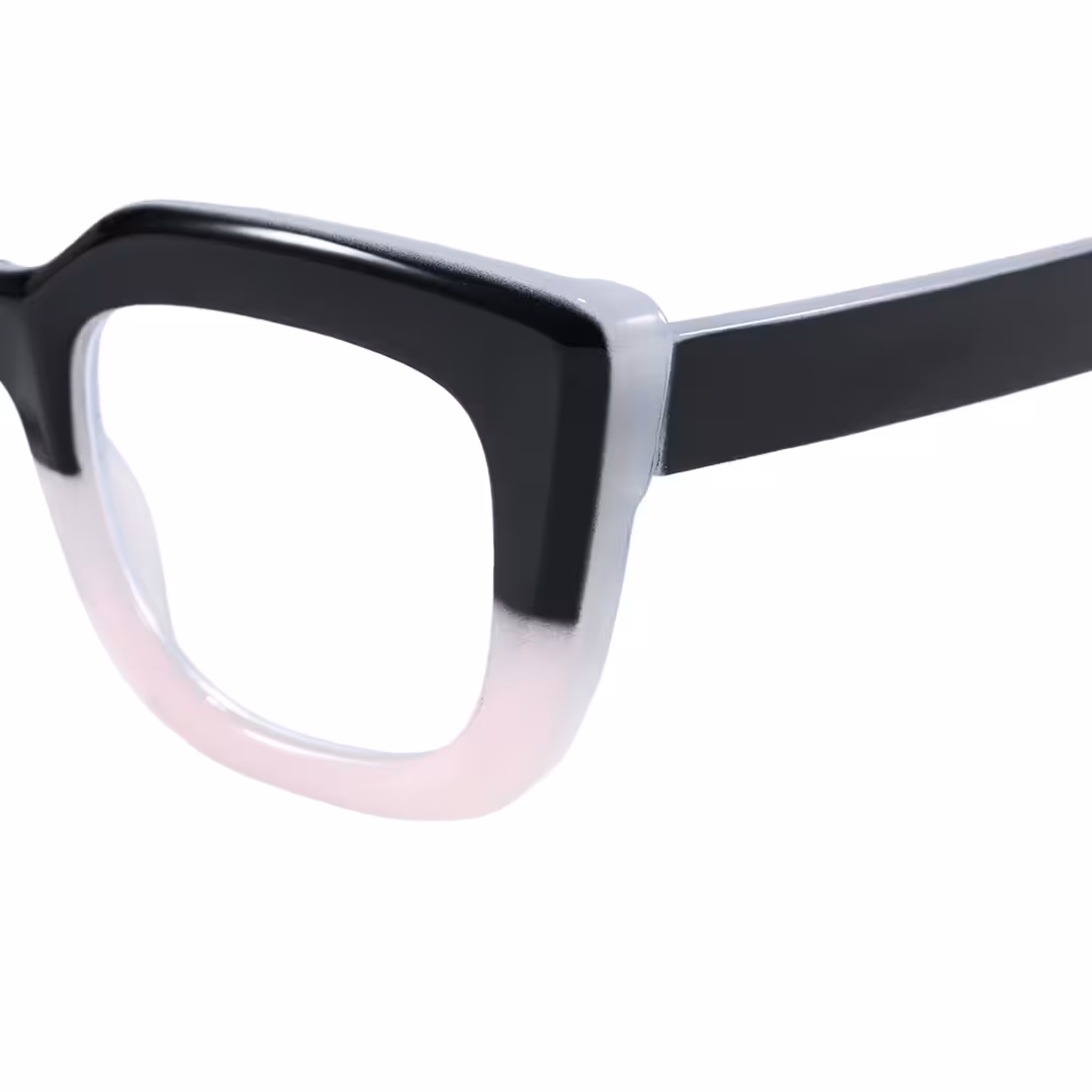 End piece detail of Cohen cat eye pc eyeglasses in two-tone. SPU: CP0012403