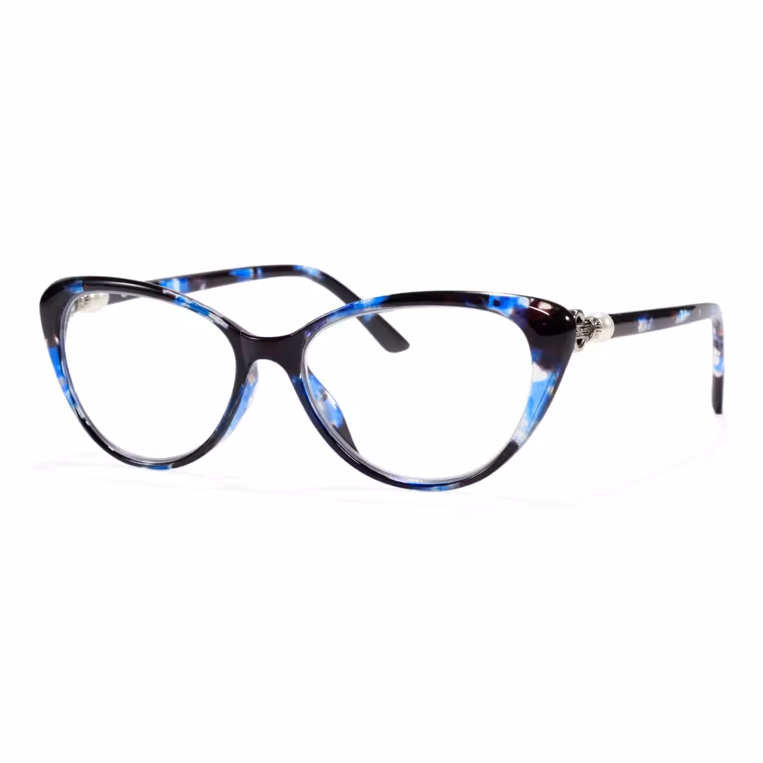 Angle view of Jena cat eye pc eyeglasses in blue. SPU: CP0022503