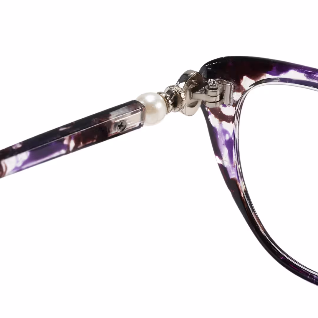 Hinge detail of Jena cat eye pc eyeglasses in purple. SPU: CP0022503