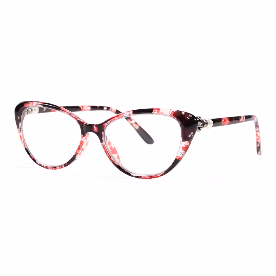 Angle view of Jena cat eye pc eyeglasses in red. SPU: CP0022503