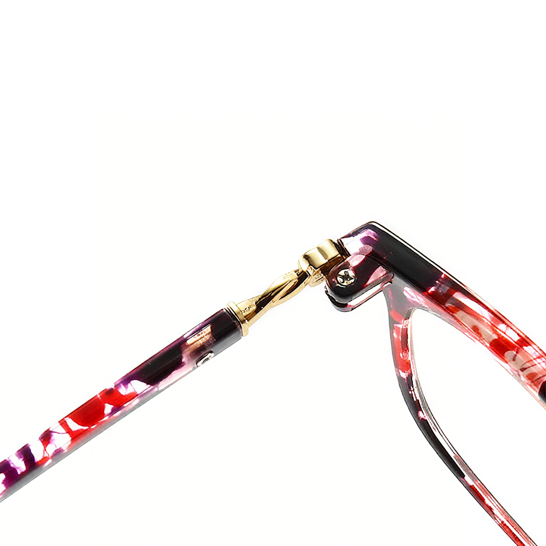 Hinge detail of Jena cat eye pc eyeglasses CP0022503 in red
