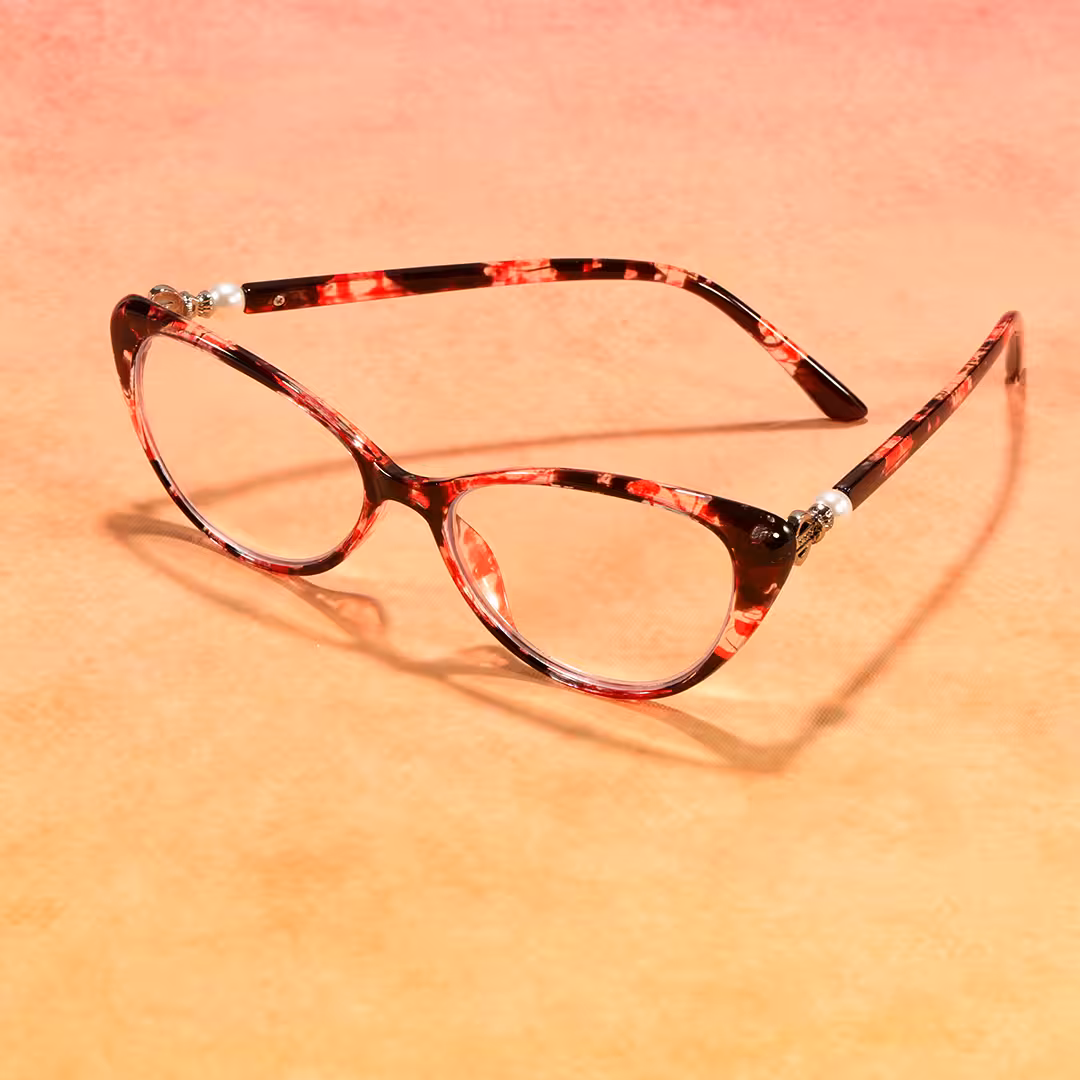 Scene view of Jena cat eye pc eyeglasses in red. SPU: CP0022503