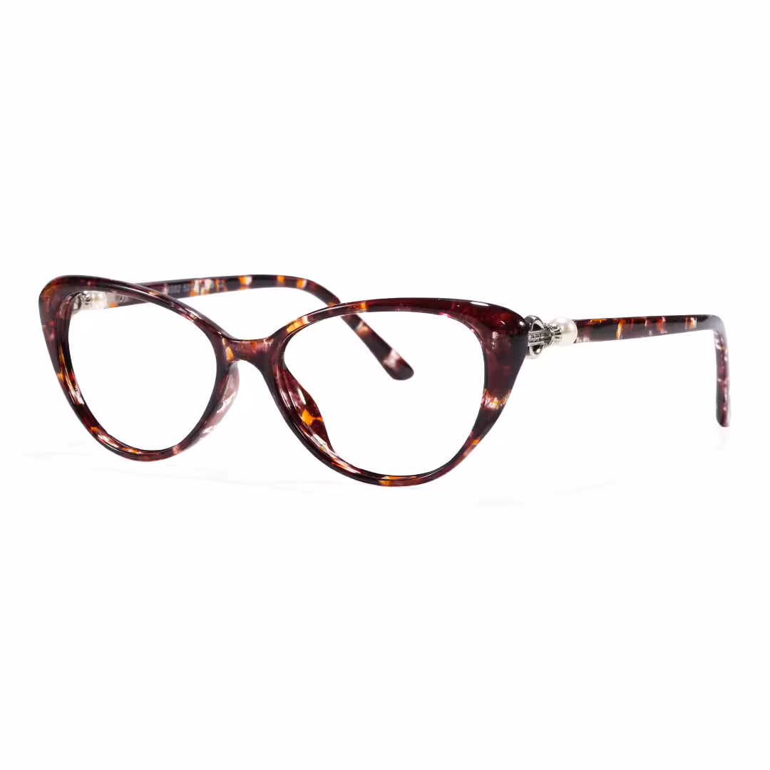 Angle view of Jena cat eye pc eyeglasses in tortoise. SPU: CP0022503