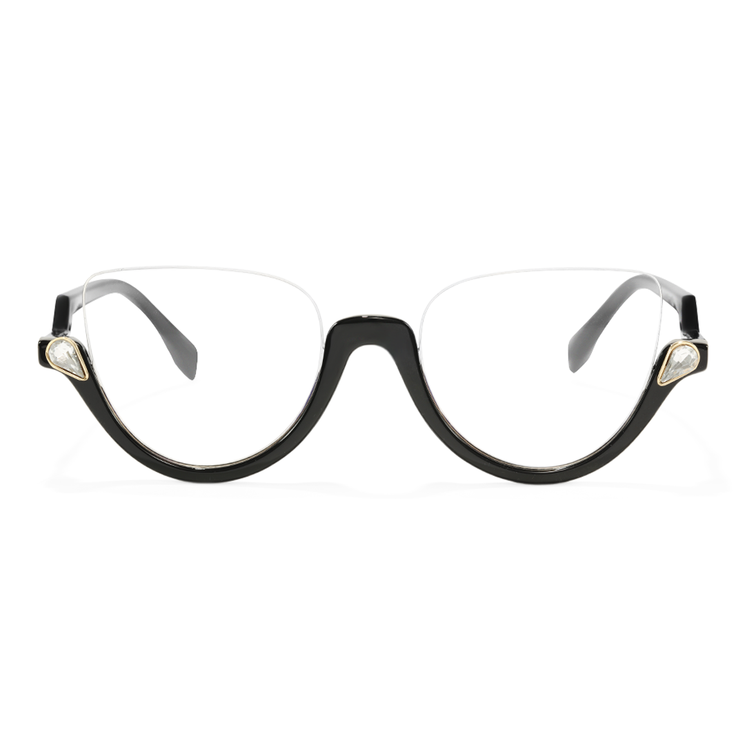 Front view of Clove luxury cat eye pc eyeglasses CP0032211 in black
