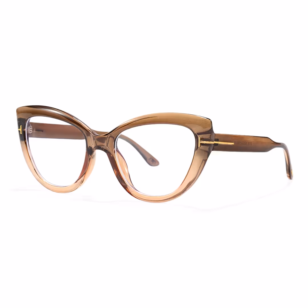 Angle view of Yoyo vintage cat eye pc eyeglasses in brown. SPU: CP0072304