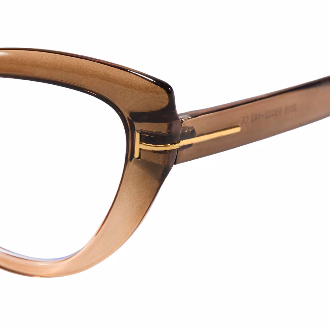 End piece detail of Yoyo vintage cat eye pc eyeglasses in brown. SPU: CP0072304