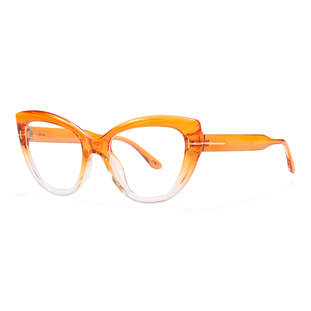 Angle view of Yoyo vintage cat eye pc eyeglasses in orange. SPU: CP0072304