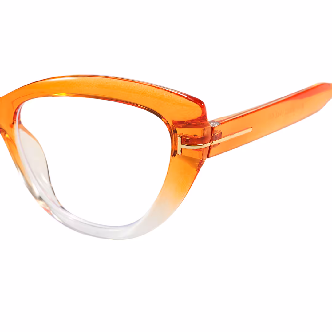 End piece detail of Yoyo vintage cat eye pc eyeglasses in orange. SPU: CP0072304