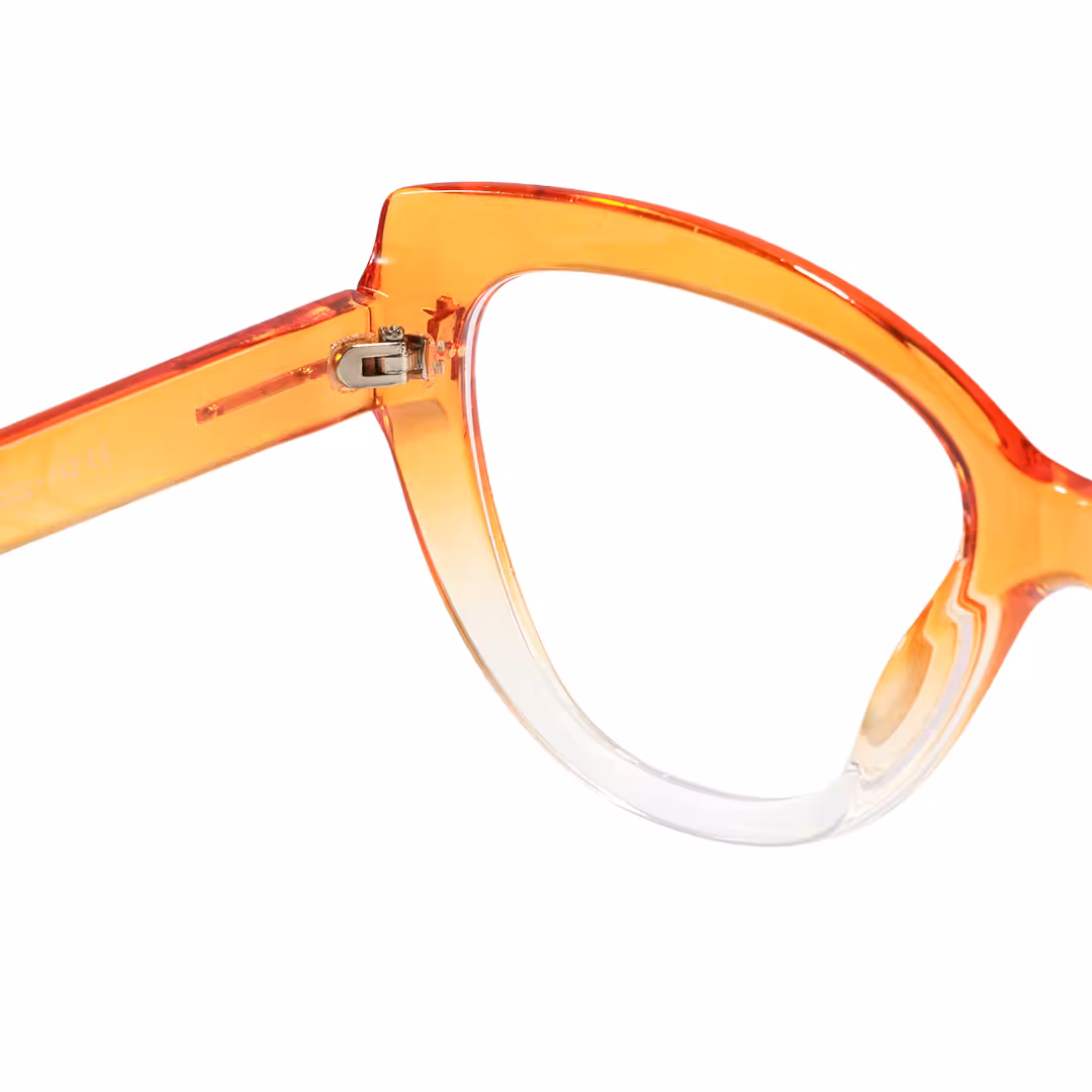 Hinge detail of Yoyo vintage cat eye pc eyeglasses in orange. SPU: CP0072304