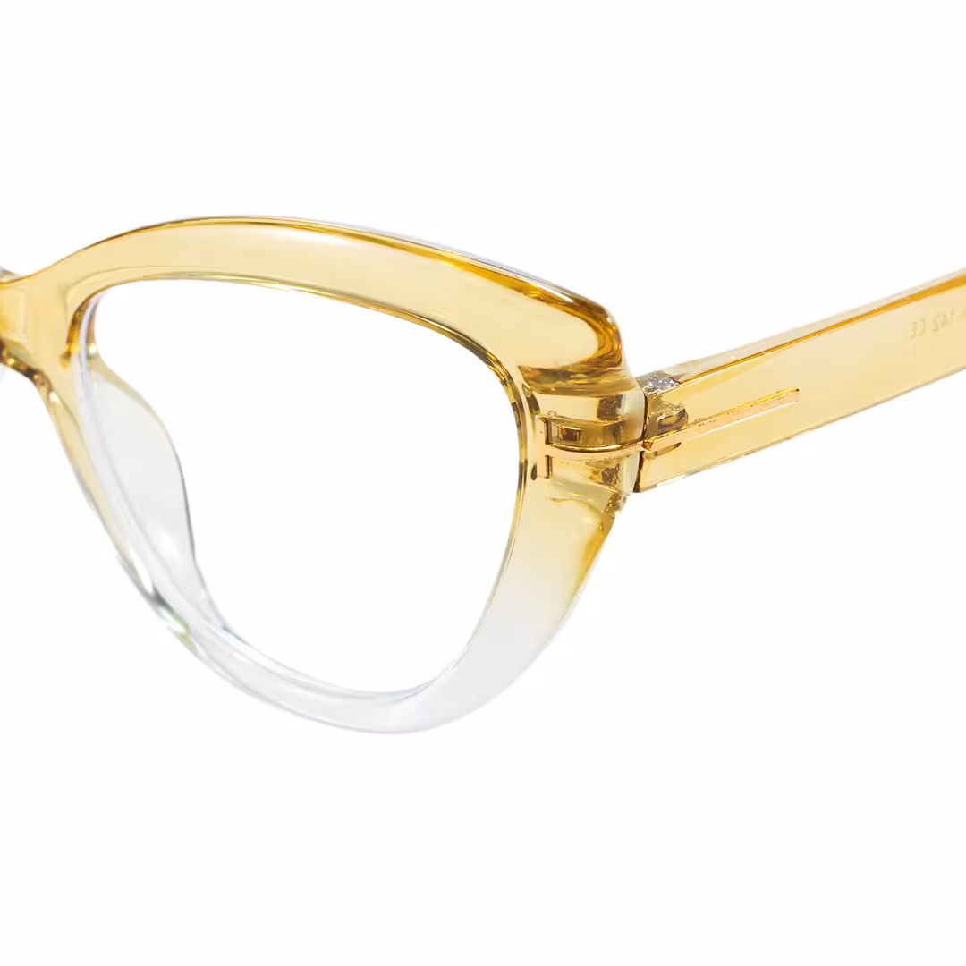End piece detail of Yoyo vintage cat eye pc eyeglasses in yellow. SPU: CP0072304