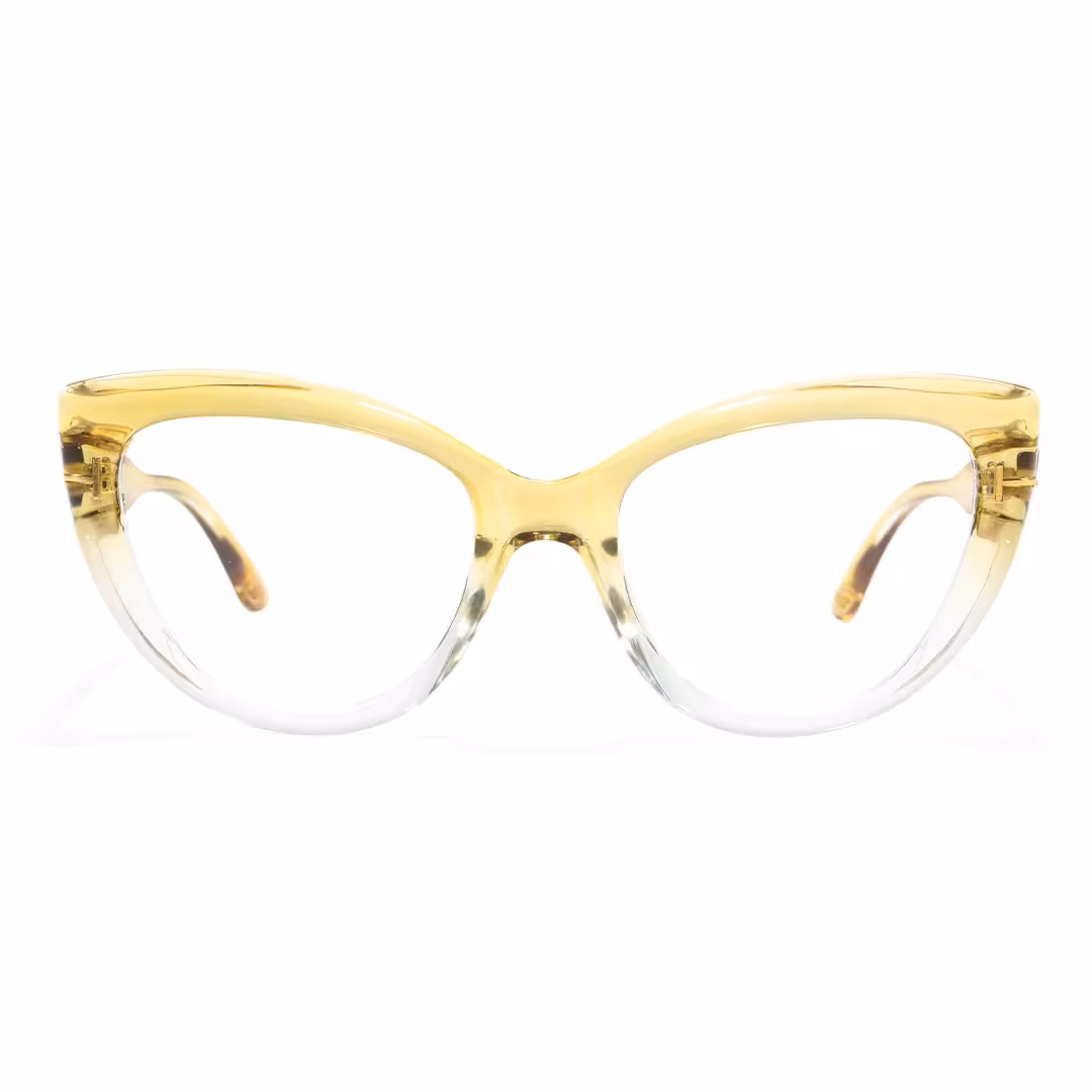 Front view of Yoyo vintage cat eye pc eyeglasses in yellow. SPU: CP0072304