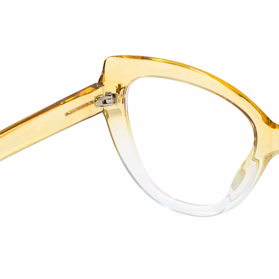 Hinge detail of Yoyo vintage cat eye pc eyeglasses in yellow. SPU: CP0072304