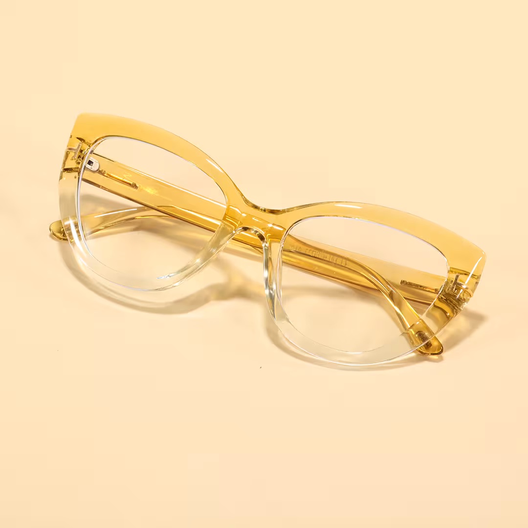 Scene view of Yoyo vintage cat eye pc eyeglasses in yellow. SPU: CP0072304