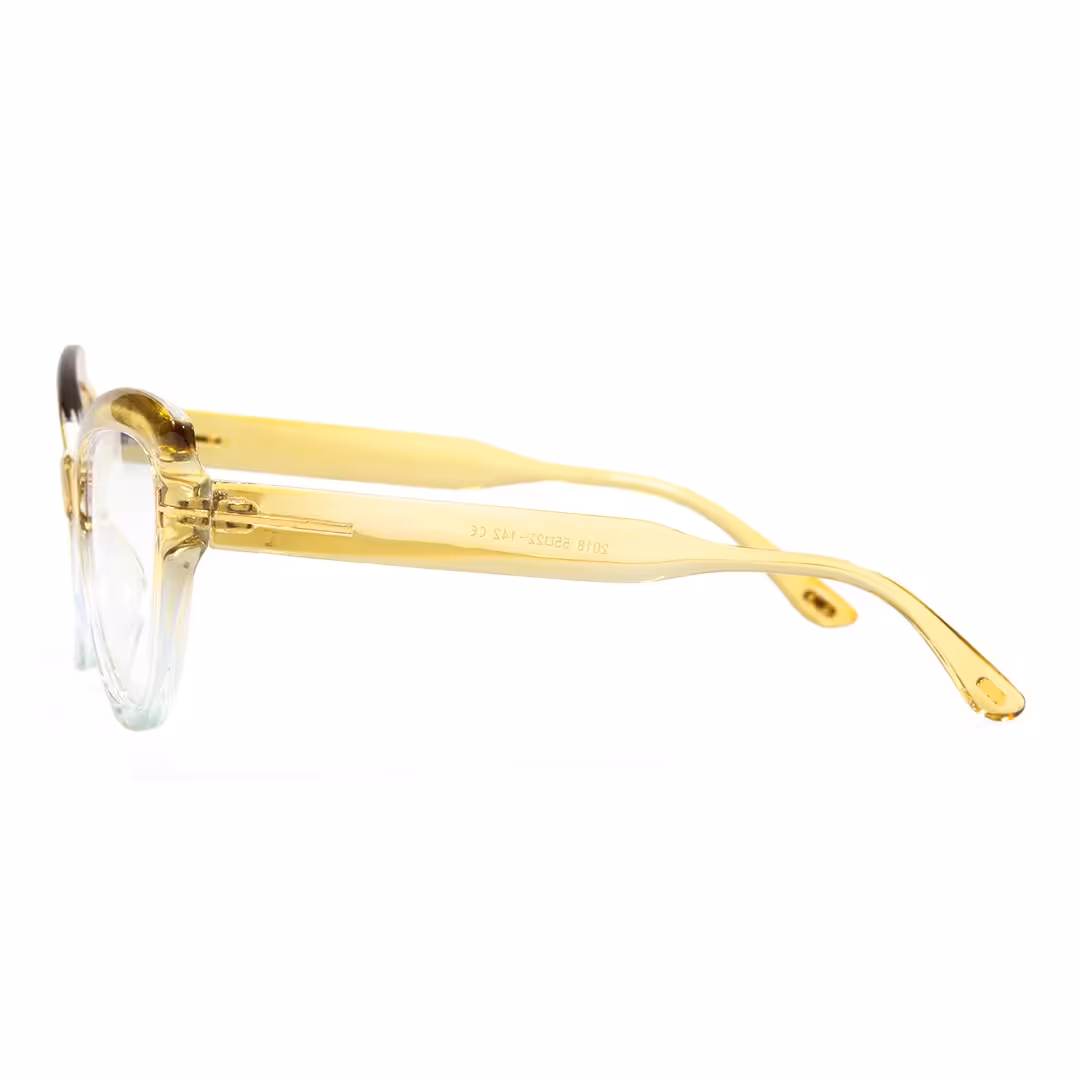Side view of Yoyo vintage cat eye pc eyeglasses in yellow. SPU: CP0072304