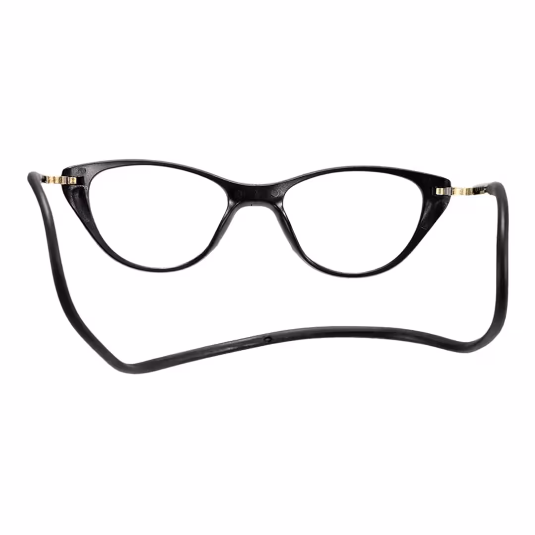 Back view of Nexio cat eye pc magnetic clip-on eyeglasses in black. SPU: CP0072512