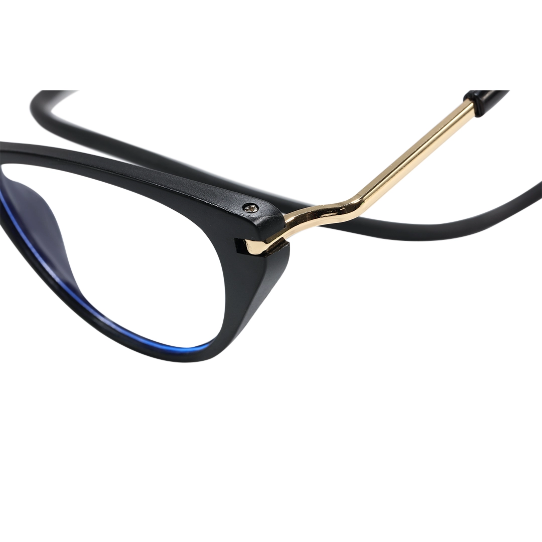 End piece detail of Nexio cat eye pc magnetic clip-on eyeglasses CP0072512 in black