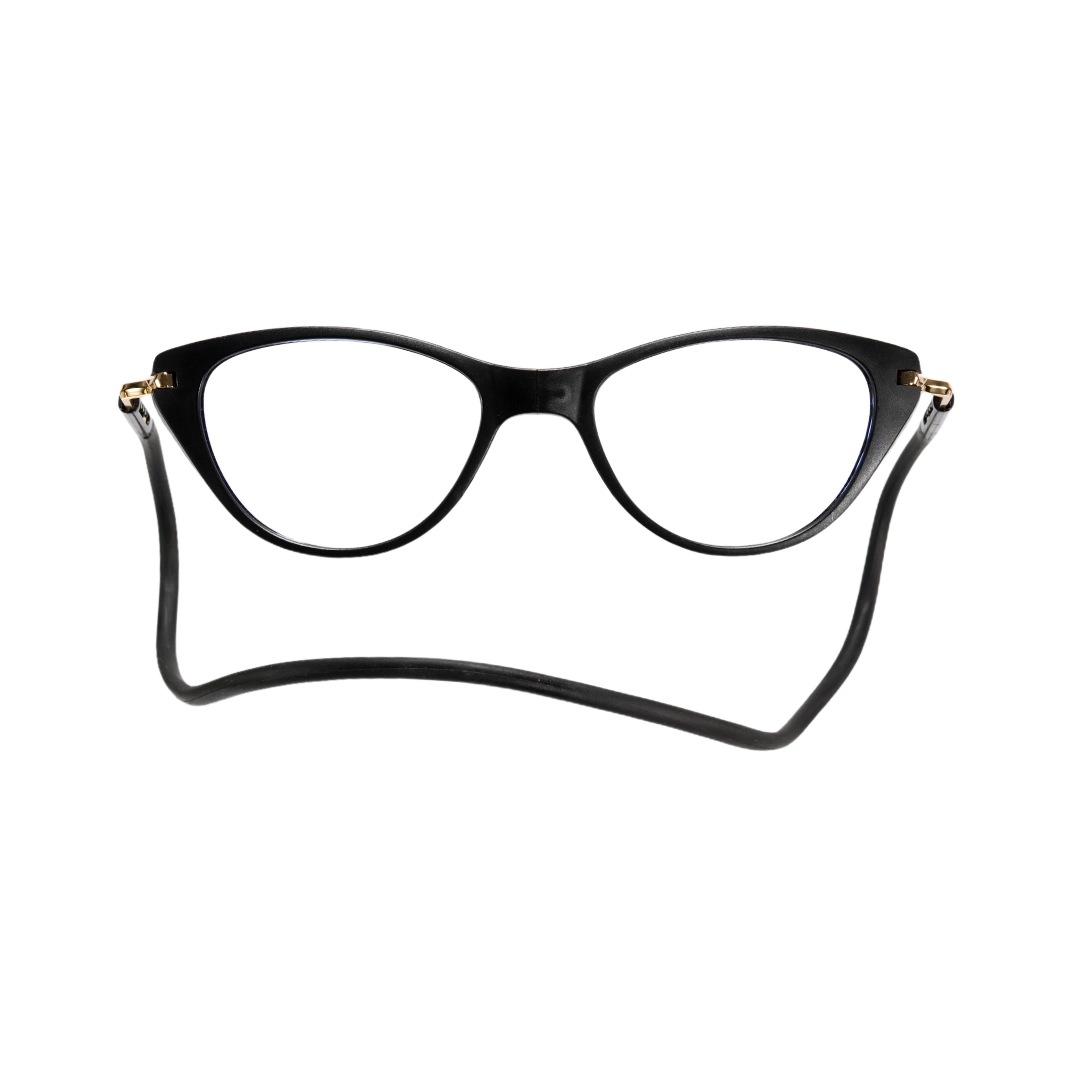 Front view of Nexio cat eye pc magnetic clip-on eyeglasses CP0072512 in black
