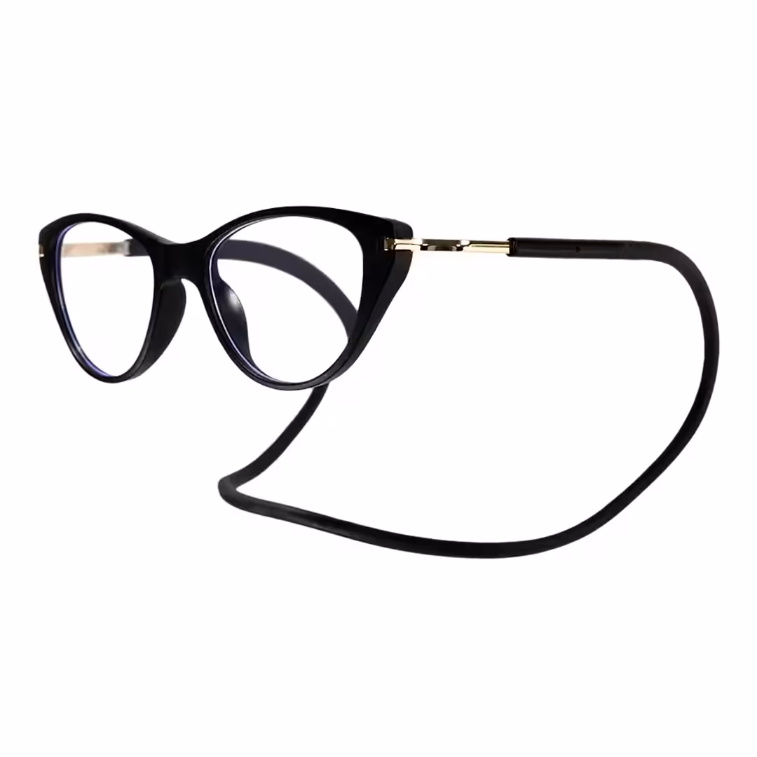 Side view of Nexio cat eye pc magnetic clip-on eyeglasses in black. SPU: CP0072512