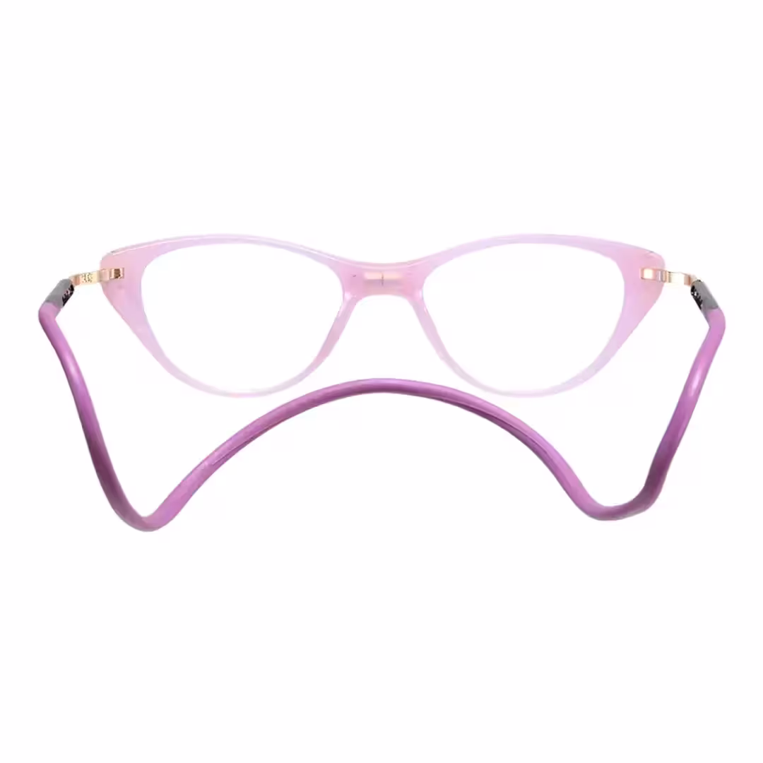 Back view of Nexio cat eye pc magnetic clip-on eyeglasses in purple. SPU: CP0072512