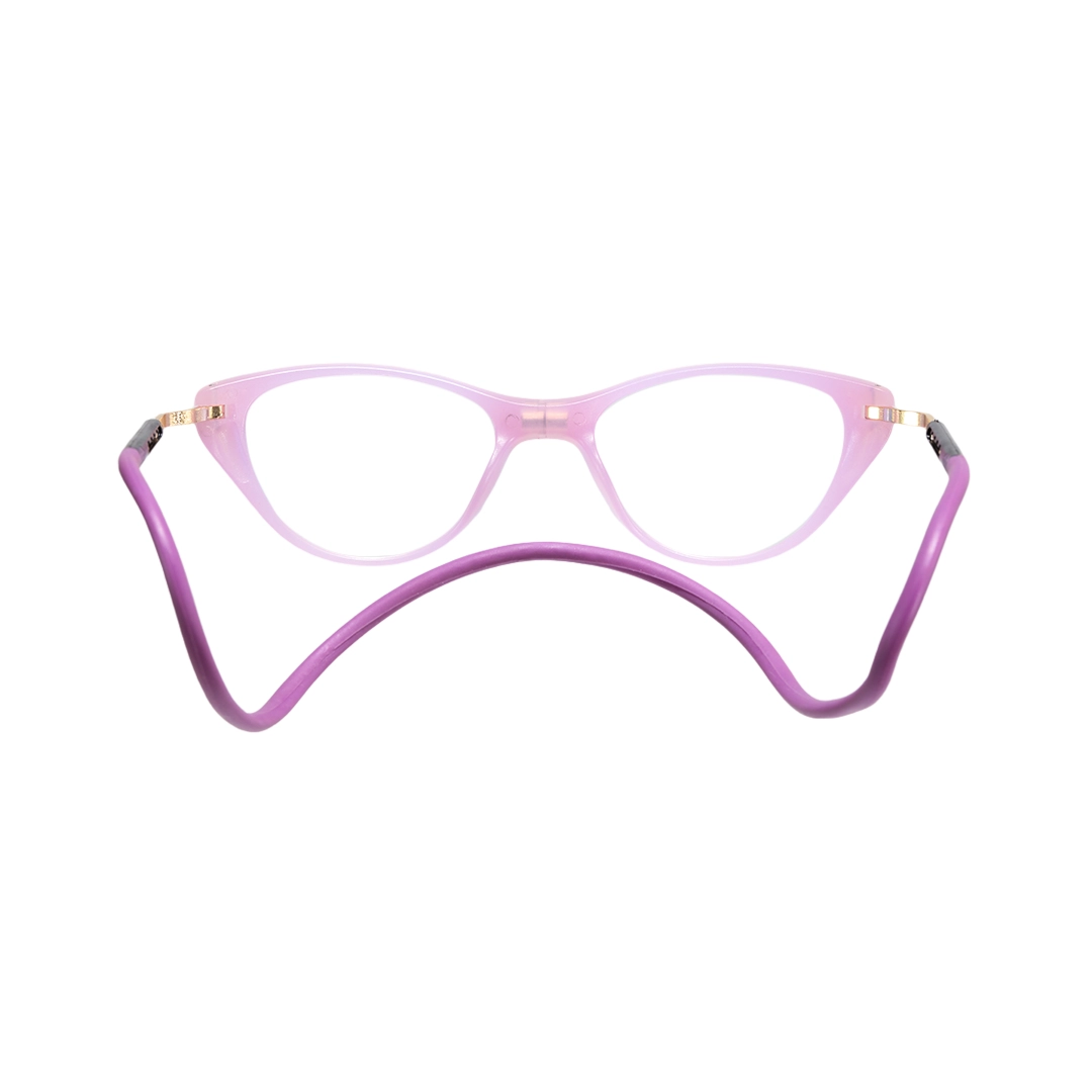 Back view of Nexio cat eye pc magnetic clip-on eyeglasses CP0072512 in purple