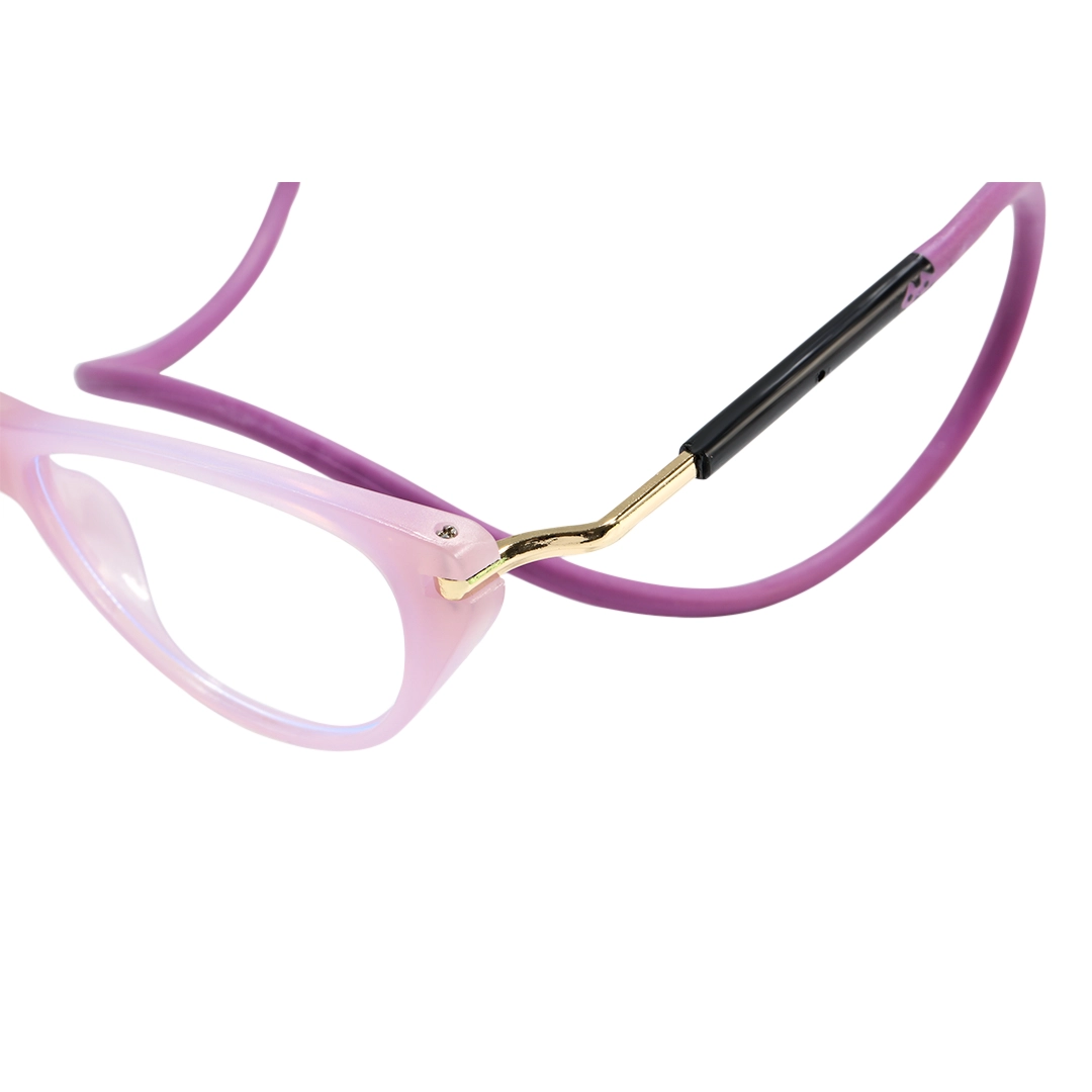 End piece detail of Nexio cat eye pc magnetic clip-on eyeglasses CP0072512 in purple