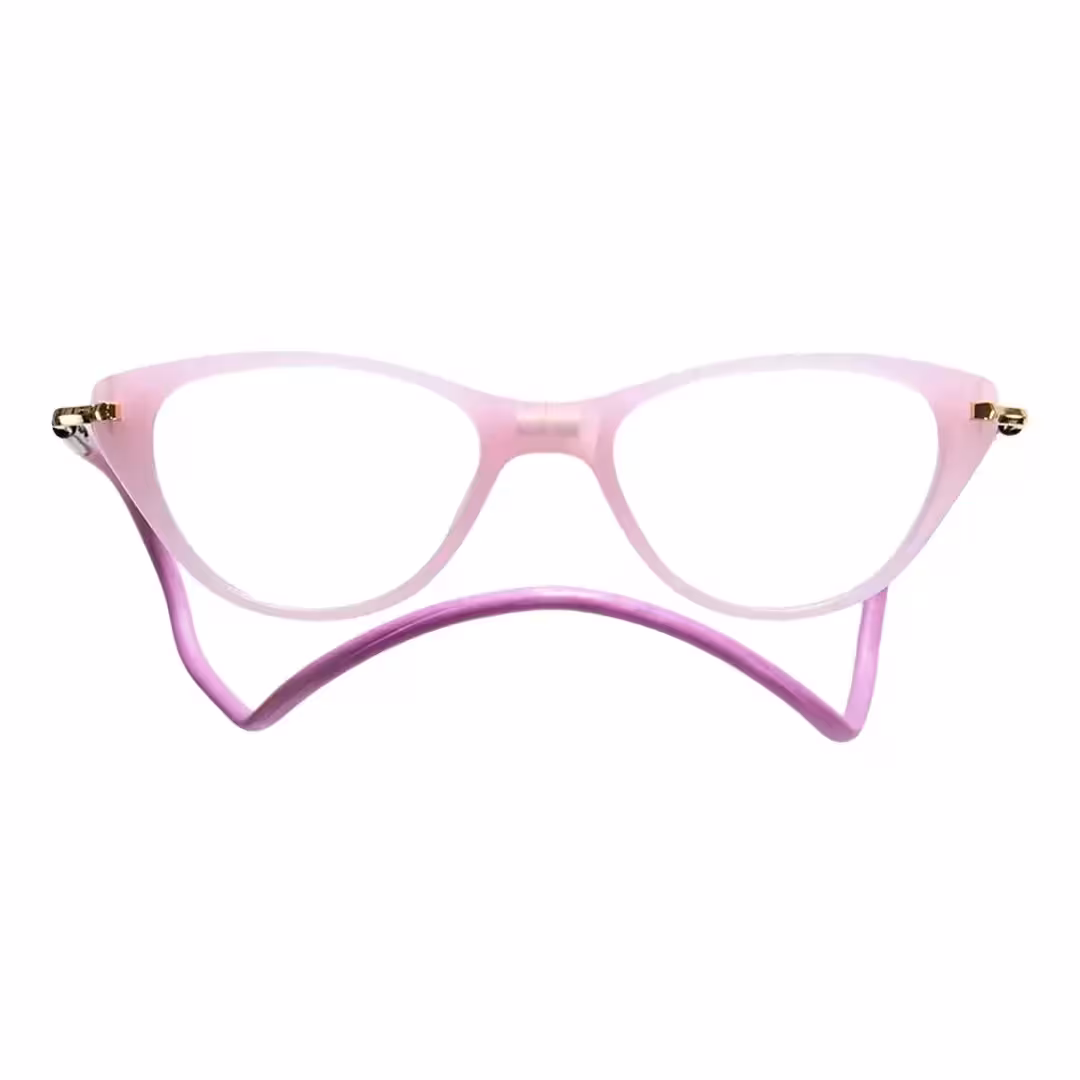 Front view of Nexio cat eye pc magnetic clip-on eyeglasses in purple. SPU: CP0072512