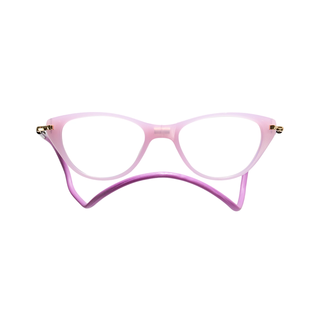 Front view of Nexio cat eye pc magnetic clip-on eyeglasses CP0072512 in purple