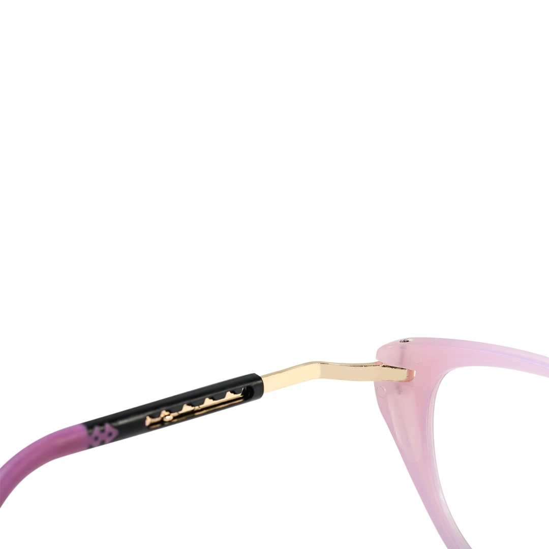 Hinge detail of Nexio cat eye pc magnetic clip-on eyeglasses CP0072512 in purple