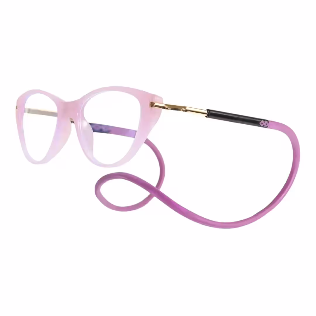 Side view of Nexio cat eye pc magnetic clip-on eyeglasses in purple. SPU: CP0072512