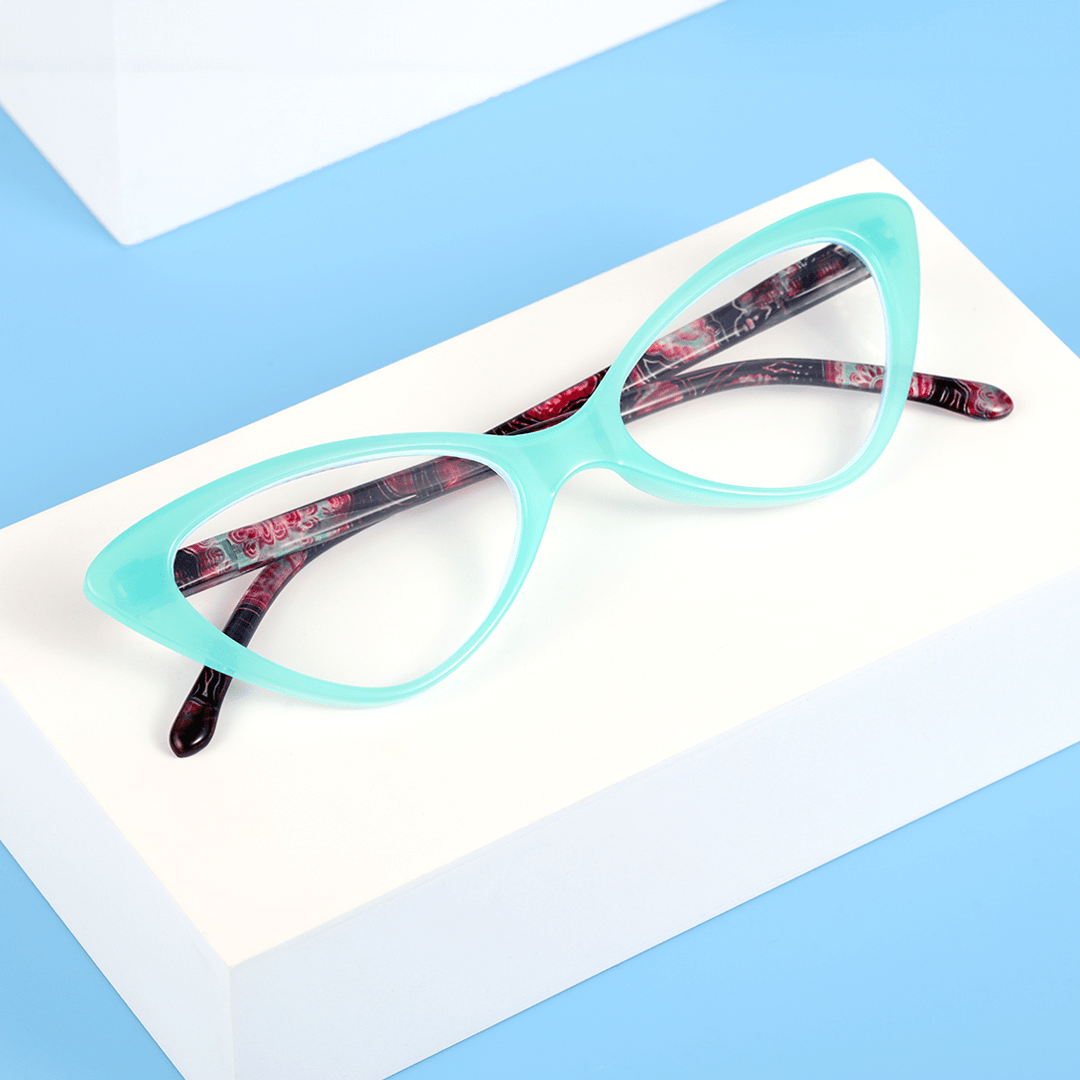 Scene view of Atticus vintage cat eye pc eyeglasses in blue. SPU: CP0092404